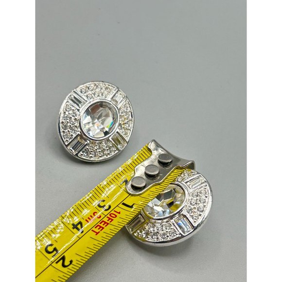 Signed NAPIER Vintage Pierced Studs Earrings Silver Tone and Clear Rhinestones - Picture 6 of 6